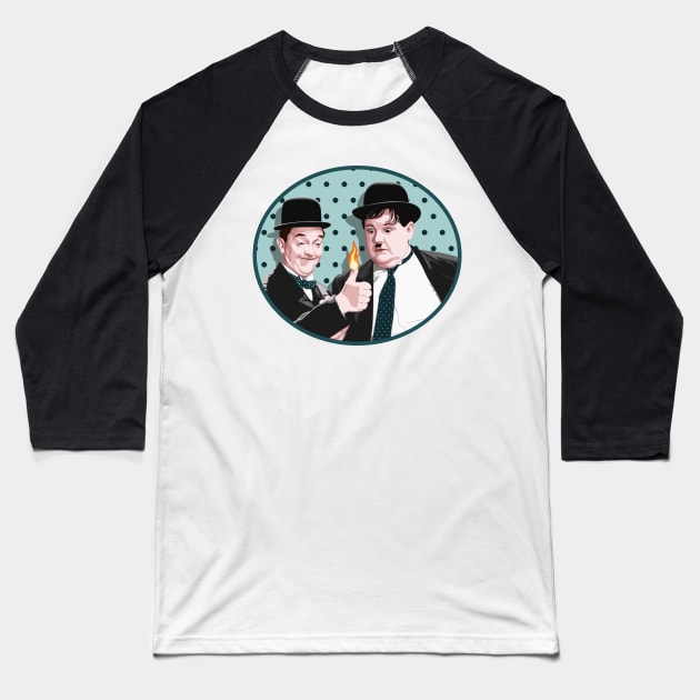 Laurel & Hardy - Give Me a Light (V1) Baseball T-Shirt by PlaidDesign